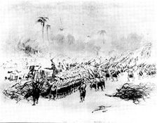 The Soudan Advance - the Battle of Atbara: the Cameron Highlanders firing..., 1898. Creator: Unknown