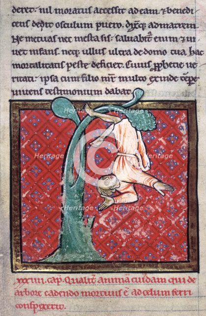 The soul of a man falls from a tree, 4th quarter of the 12th century.  Creator: Unknown.