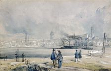 The South Bank, with Waterloo Bridge London, 1847. Artist: G Chaumont