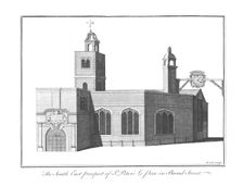 The South East Prospect of St.Peter's Le Poor in Broad Street. c1756. Artist: Benjamin Cole