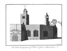 The South East Prospect of St.Peter's Le Poor in Broad Street. c1756. Artist: Benjamin Cole