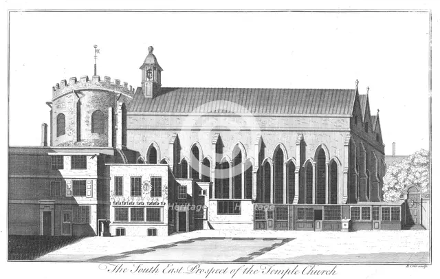 'The South East Prospect of Temple Church', c1737. Artist: Benjamin Cole.