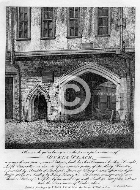 The south gates, Dukes Place, near Aldgate, London, 1793. Artist: Unknown