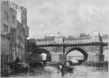 The Southwark End of Old London Bridge 1831, (1912). Artists: Unknown, Edward William Cooke