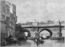 The Southwark End of Old London Bridge 1831, (1912). Artists: Unknown, Edward William Cooke