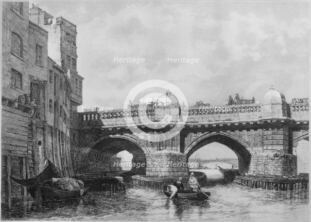 'The Southwark End of Old London Bridge', 1831, (1912). Artists: Unknown, Edward William Cooke.
