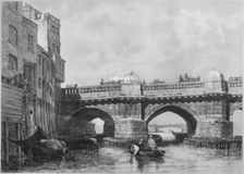 The Southwark End of Old London Bridge 1831, (1912). Artists: Unknown, Edward William Cooke