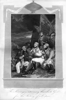 The sovereigns returning thanks to God for the victory of Leipzig 1816.Artist: T Wallis
