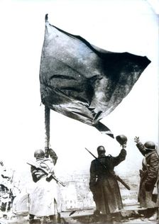 The Soviet flag raised above the Reichstag, Berlin, World War II, May 1945