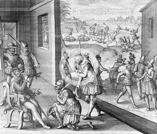 The Spanish capture Fort Caroline, 1565 (1631). Creator: Unknown.