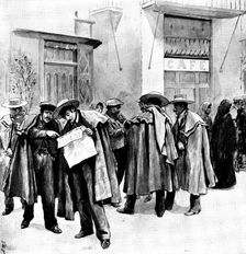 The Spanish-American Crisis: reading the latest news at a street corner in Seville, 1898. Creator: Unknown