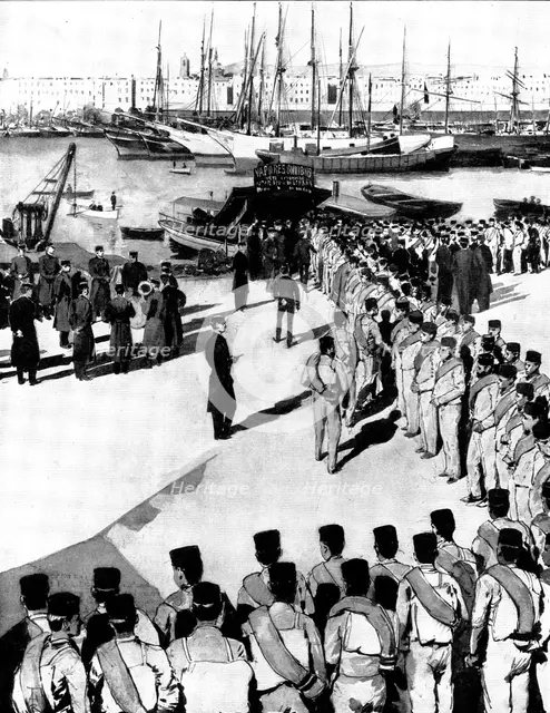 The Spanish-American Crisis: Spanish troops embarking at Barcelona for Cuba, 1898. Creator: Unknown.