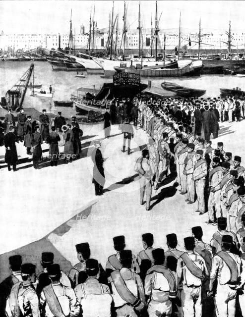 The Spanish-American Crisis: Spanish troops embarking at Barcelona for Cuba, 1898. Creator: Unknown.