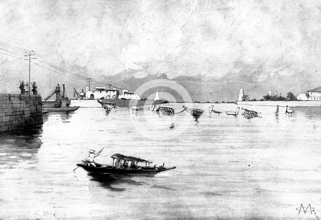 The Spanish-American War: Manila Harbour - sunken schooners blocking the river, 1898. Creator: Unknown.