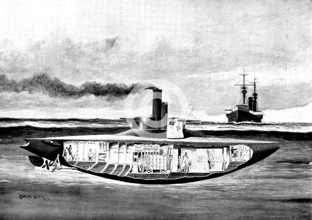 The Spanish-American War: America's new armoured torpedo-boat, "Holland", 1898. Creator: Unknown.