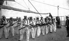 The Spanish-American War: American naval and military types - rifle drill: "Guard!", 1898. Creator: Unknown