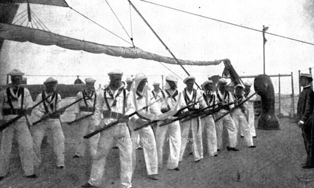 The Spanish-American War: American naval and military types - rifle drill: "Guard!", 1898. Creator: Unknown.