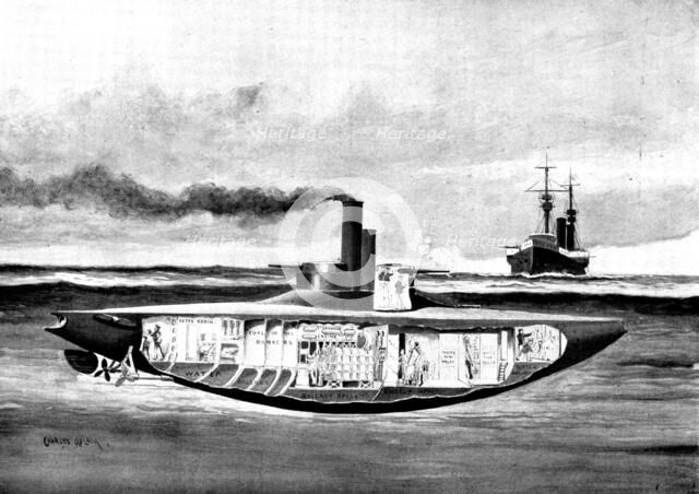 The Spanish-American War: America's new armoured torpedo-boat, "Holland", 1898. Creator: Unknown.