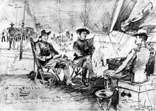 The Spanish-American War - in camp at Tampa: American officers discussing the Cuban Question, 1898. Creator: Unknown