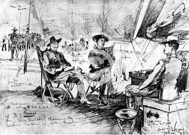 The Spanish-American War - in camp at Tampa: American officers discussing the Cuban Question, 1898. Creator: Unknown.