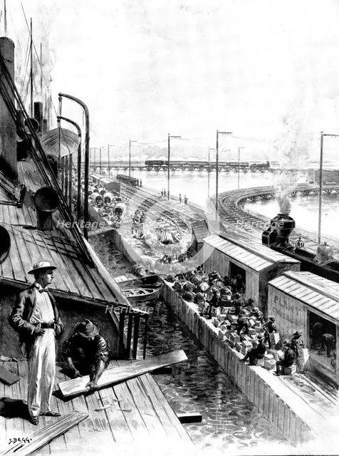 The Spanish-American War: loading the United States Transports at Tampa Bay..., 1898. Creator: Unknown.