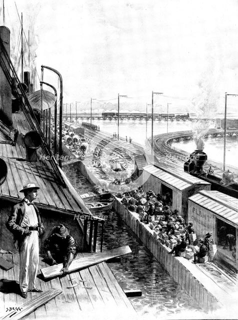 The Spanish-American War: loading the United States Transports at Tampa Bay..., 1898. Creator: Unknown.