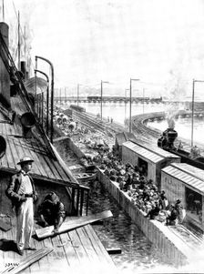 The Spanish-American War: loading the United States Transports at Tampa Bay..., 1898. Creator: Unknown