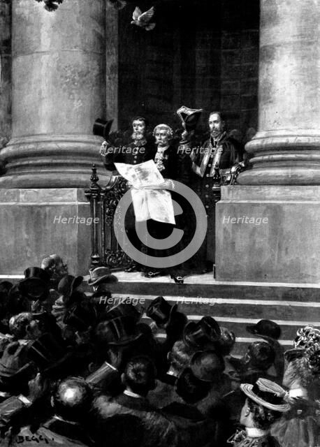 The Spanish-American War: ...reading proclamation of Britain's Neutrality...Royal Exchange..., 1898. Creator: Unknown.