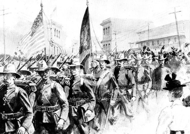 The Spanish-American War: the United States 13th Infantry passing through Tampa..., Florida..., 1898 Creator: Unknown.