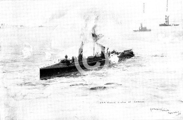 The Spanish-American War: the United States torpedo-boat "Winslow" in action at Cardenas, 1898. Creator: Unknown.