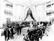 The Spanish-American War: the Queen-Regent of Spain reading the speech...to the Cortes, 1898. Creator: Unknown