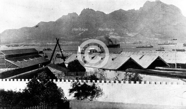 The Spanish-American War: the Spanish Flotilla at anchor off St. Vincent, Cape Verde, 1898. Creator: F. B. Foy.