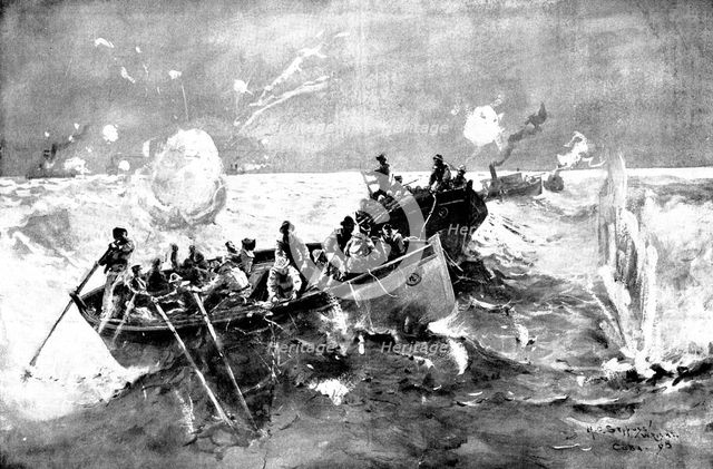 The Spanish-American War: ...U.S. cruiser "Marblehead"...cutting the cable at Cienfuegos..., 1898. Creator: Unknown.