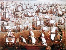 The Spanish Armada which threatened England in July 1588