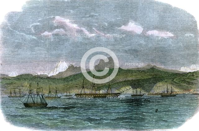 The Spanish blockading squadron at Valparaiso, Chile, c1880. Artist: Unknown