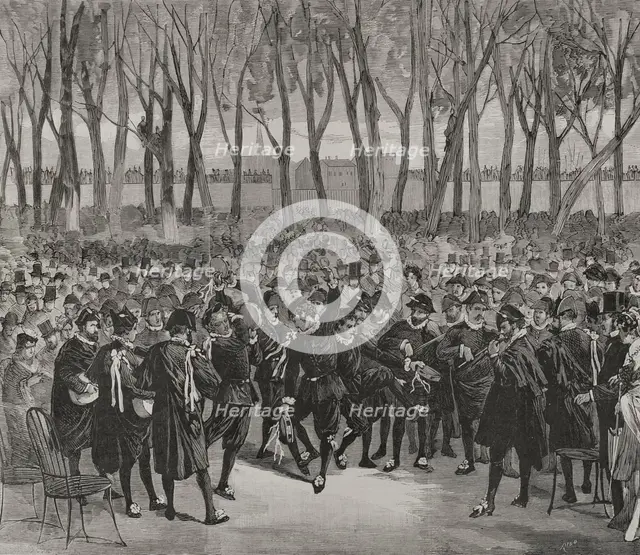 The Spanish Estudiantina playing "national airs" in the Tuileries Garden, March 6, 1878.  Creator: Bernardo Rico.