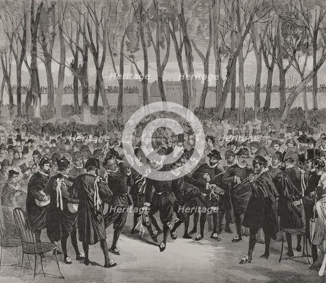 The Spanish Estudiantina playing "national airs" in the Tuileries Garden, March 6, 1878.  Creator: Bernardo Rico.