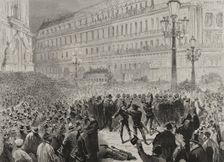 The Spanish Estudiantina - Serenade in the Opera Square, March 7, 1878, Paris Carnival of 1878. Creator: Unknown