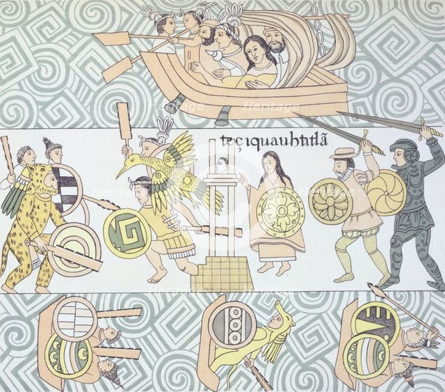 The Spanish, with their allies, fighting the Aztecs 1892.  Creator: Unknown.
