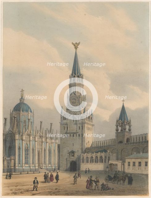 The Spasskaya Tower (Saviour Gates) and Saint Catherine Church of Ascension Convent in the Moscow Kr Artist: Arnout, Louis Jules (1814-1868)