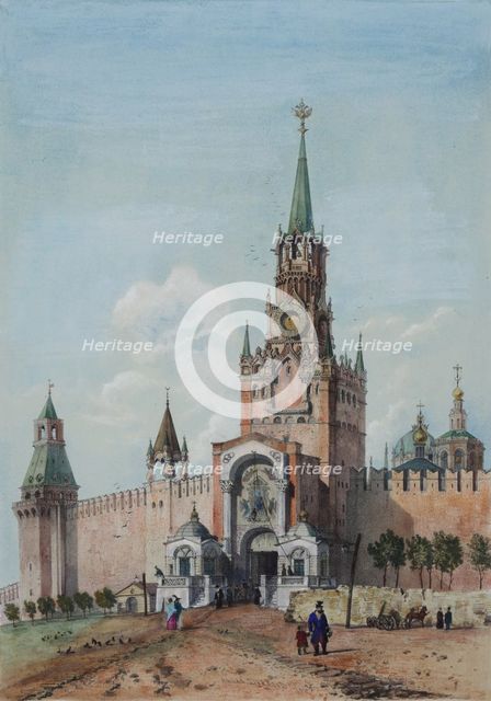 The Spasskaya Tower (Saviour Gates) in the Moscow Kremlin, 1839.