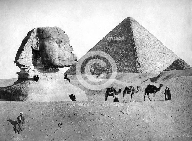The Sphinx and Pyramid at Giza, Egypt, c1882. Artist: Unknown