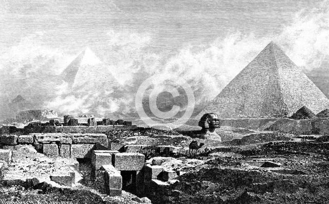 'The Sphinx and Pyramids, Egypt', 1880. Artist: Bh Fiedlen