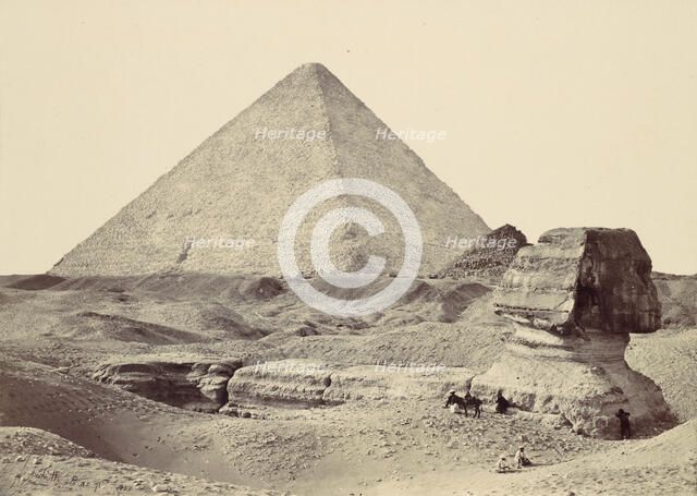 The Sphynx and Great Pyramid, Geezeh, 1857. Creator: Francis Frith.