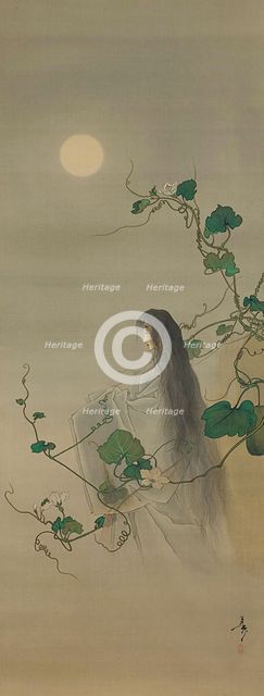 The Spirit of the Deceased Yugao Entwined in Moonflower Vines..., ca. 1892. Creator: Tsukioka Yoshitoshi.