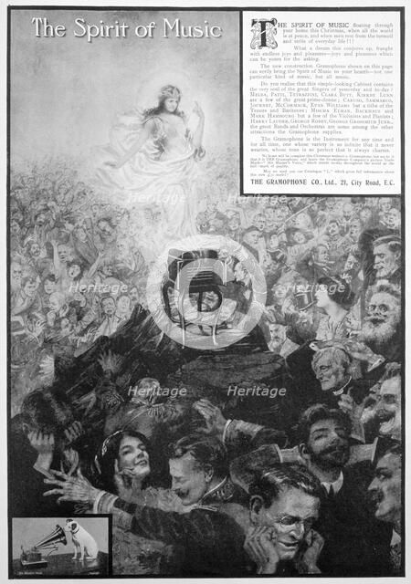 'The Spirit of Music', advert for the Gramophone Co, 1910. Artist: Unknown