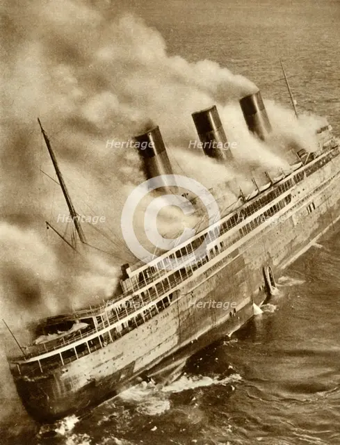 The SS 'L'Atlantique' on fire, 1933, (1935). Creator: Unknown.