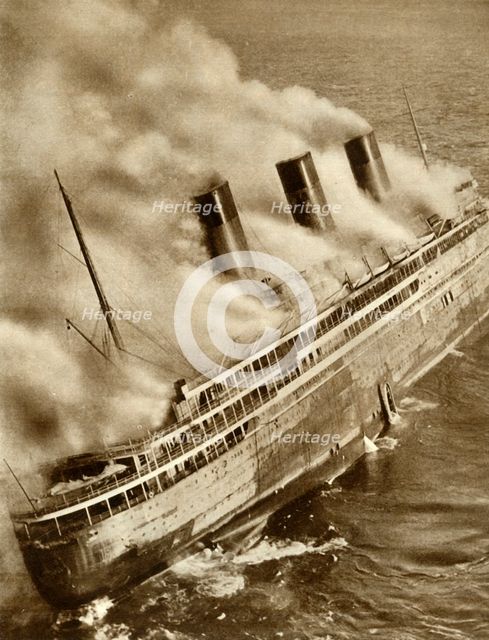 The SS 'L'Atlantique' on fire, 1933, (1935). Creator: Unknown.