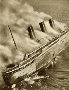 The SS L'Atlantique on fire, 1933, (1935). Creator: Unknown