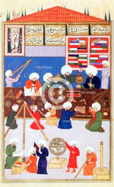 The Turkish astronomer Takiuddin at his observatory at Galata, Istanbul, 1581. Artist: Unknown